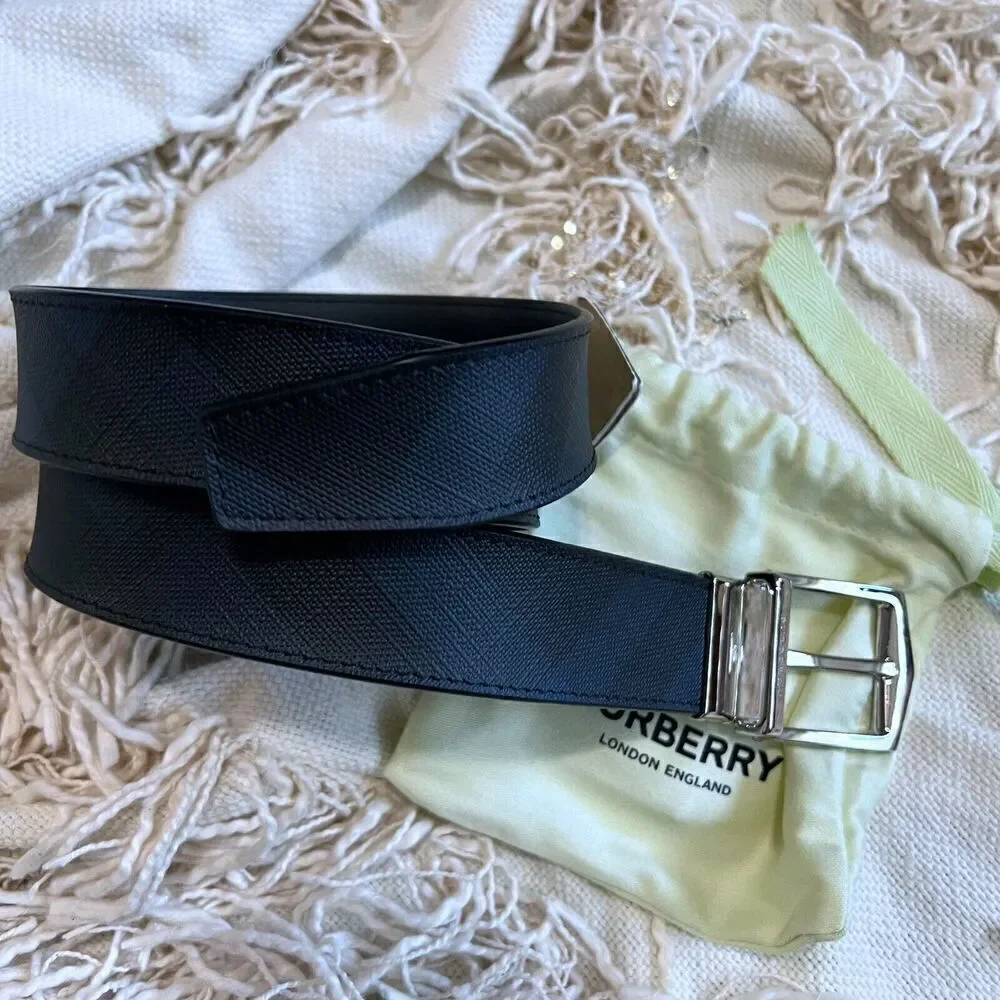 Burberry Men's Reversible Check Belt Black Blue Size 30/75 NEW